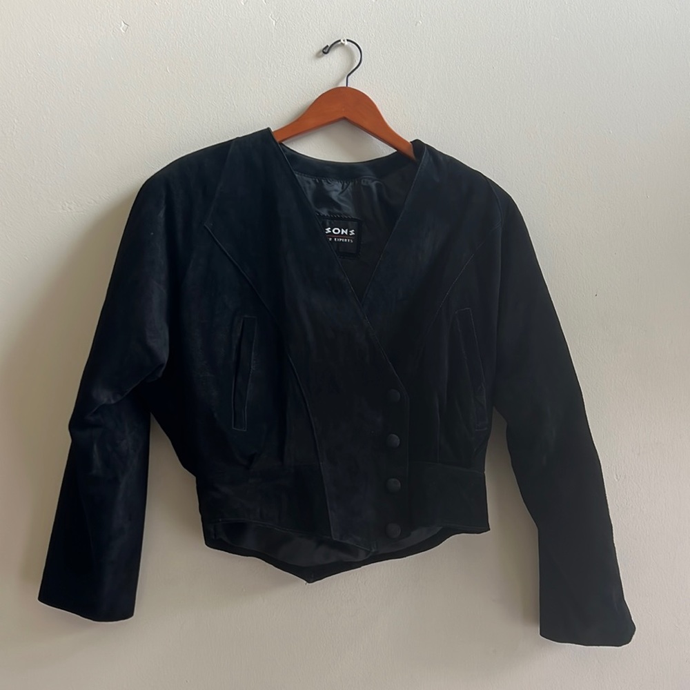 80s WILSON SUEDE LEATHER BLACK JACKET SIZE MEDIUM VINTAGE
